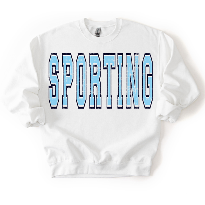 Sporting Baby Blue and Navy Varsity Grunge Mascot – DTF Transfer
