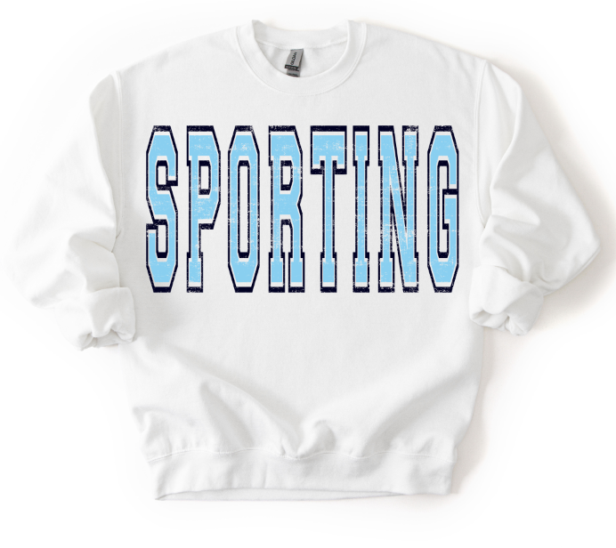 Sporting Baby Blue and Navy Varsity Grunge Mascot DTF transfer design – image 1