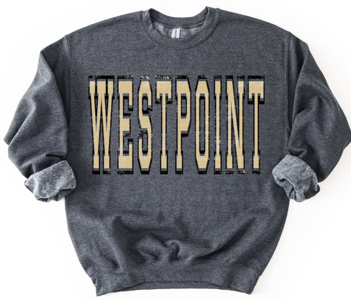 Westpoint Old Gold and Black Varsity Grunge Mascot DTF transfer design – image 1