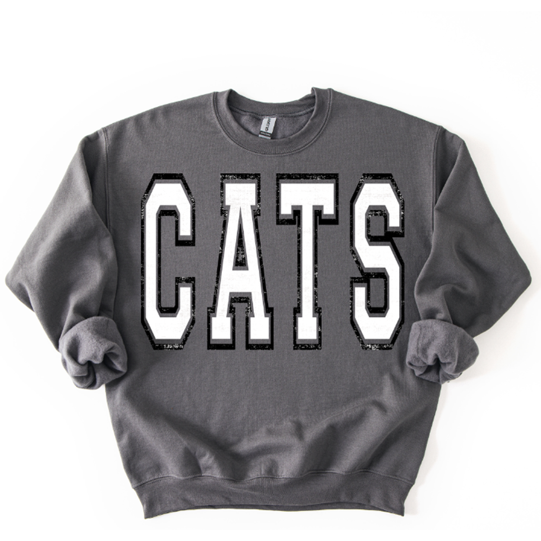Cats White and Black Varsity Grunge Mascot – DTF Transfer