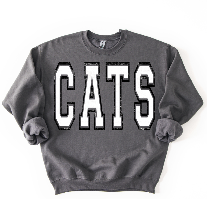 Cats White and Black Varsity Grunge Mascot DTF transfer design – image 1