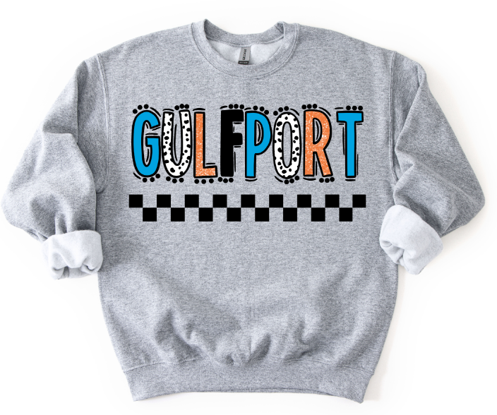 GULFPORT BRIGHT BLUE AND ORANGE DOODLE DOT MASCOT