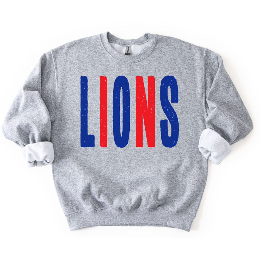 Lions Red and Royal Oversized Grunge Mascot – DTF Transfer – product image