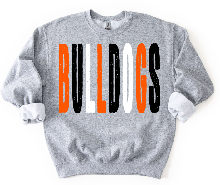 Bulldogs Orange Black and White Oversized Grunge Mascot DTF transfer design – image 1