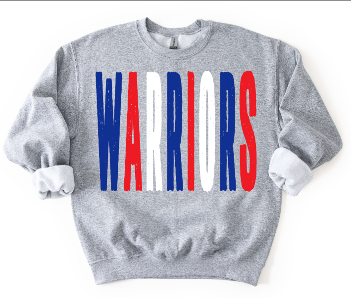 Warriors Royal Red and White Oversized Grunge Mascot DTF transfer design – image 1