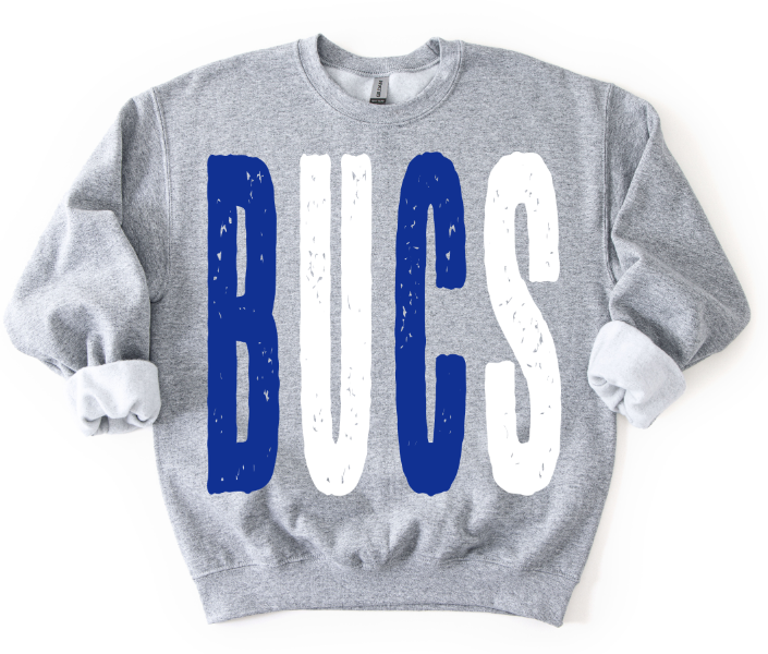 Bucs Royal and White Oversized Grunge Mascot DTF transfer design – image 1