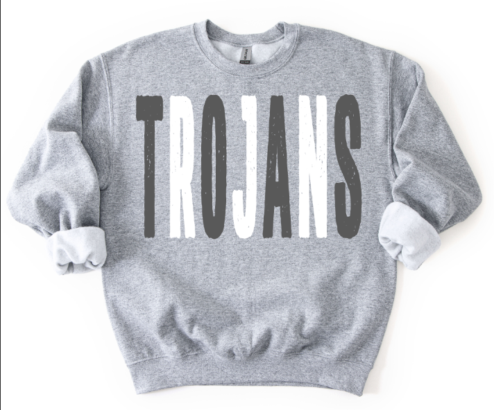 Trojans Gray and White Oversized Grunge Mascot DTF transfer design – image 1