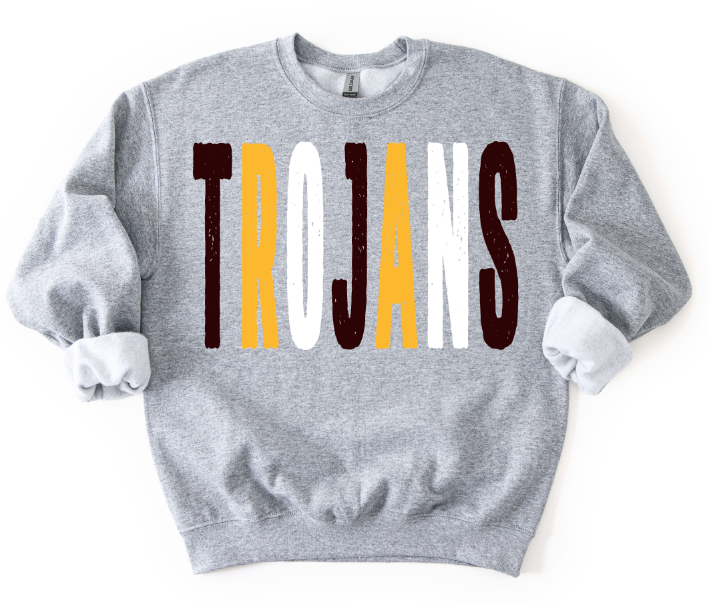 Trojans Yellow Gold and White Oversized Grunge Mascot DTF transfer design – image 1