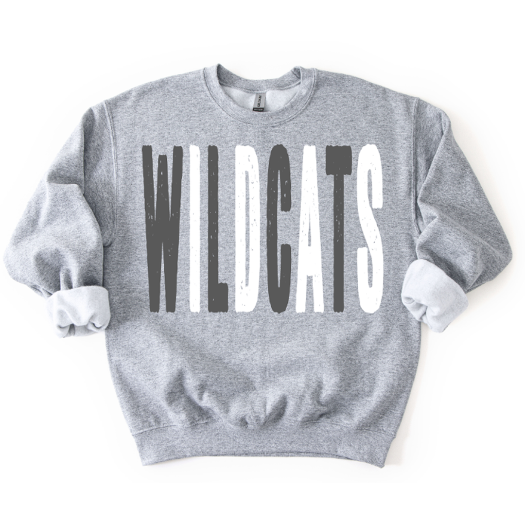 Wildcats Gray and White Oversized Grunge Mascot – DTF Transfer