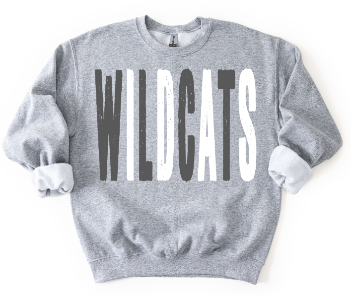 WILDCATS GRAY AND WHITE OVERSIZED GRUNGE MASCOT