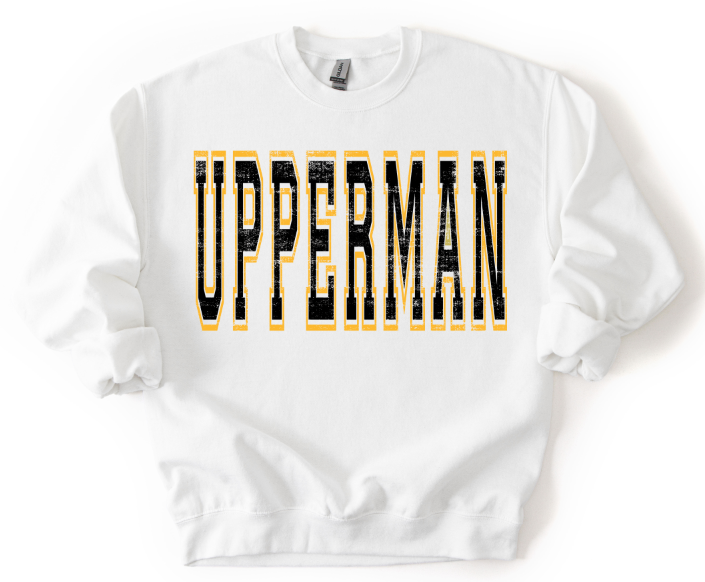 Upperman Black and Yellow Gold Varsity Style DTF transfer design – image 1