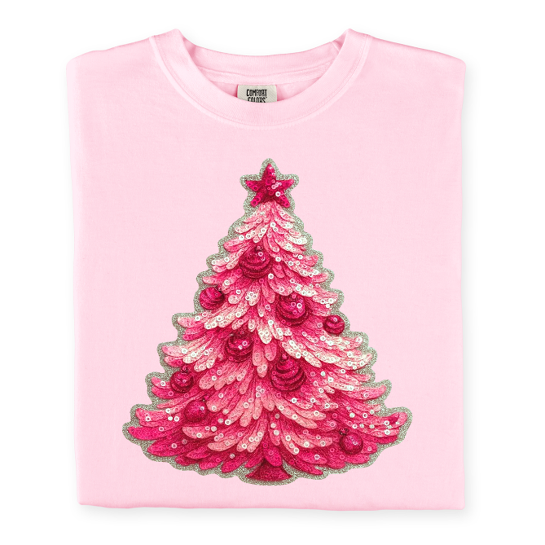 Pink Christmas Tree Faux Sequin – DTF Transfer