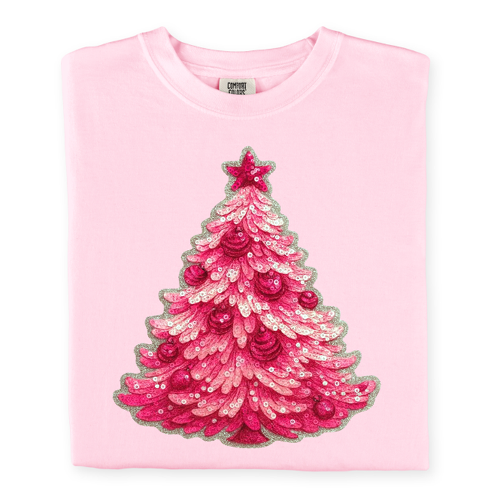 Pink Christmas Tree Faux Sequin – DTF Transfer