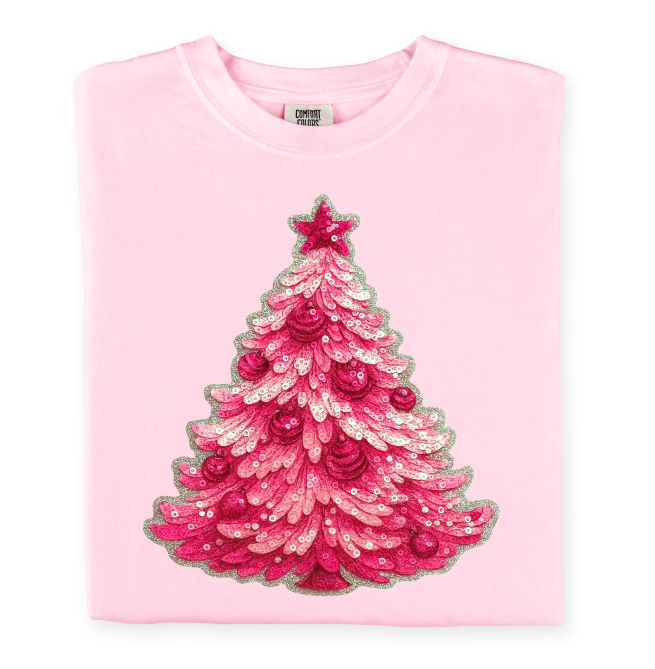 Pink Christmas Tree Faux Sequin DTF transfer design – image 1