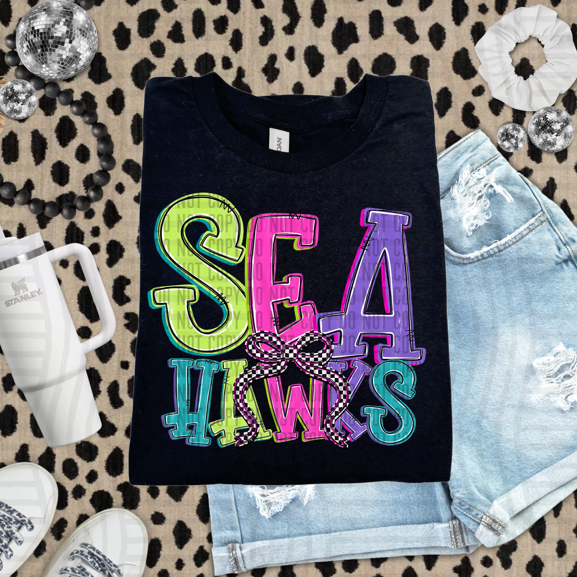 Checker Neons Stacked Mascots Seahawks design