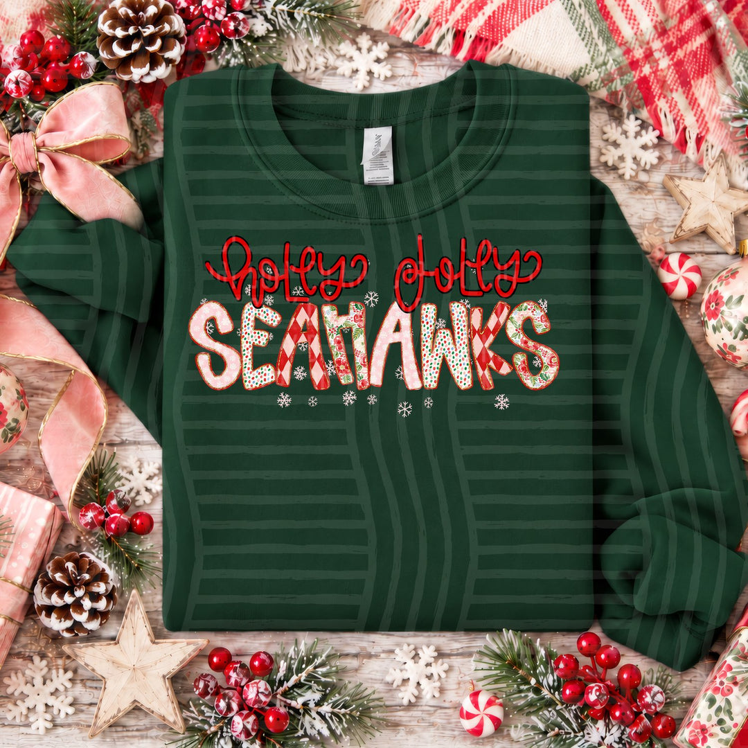 Seahawks Holly Jolly Confetti Mascots DTF transfer