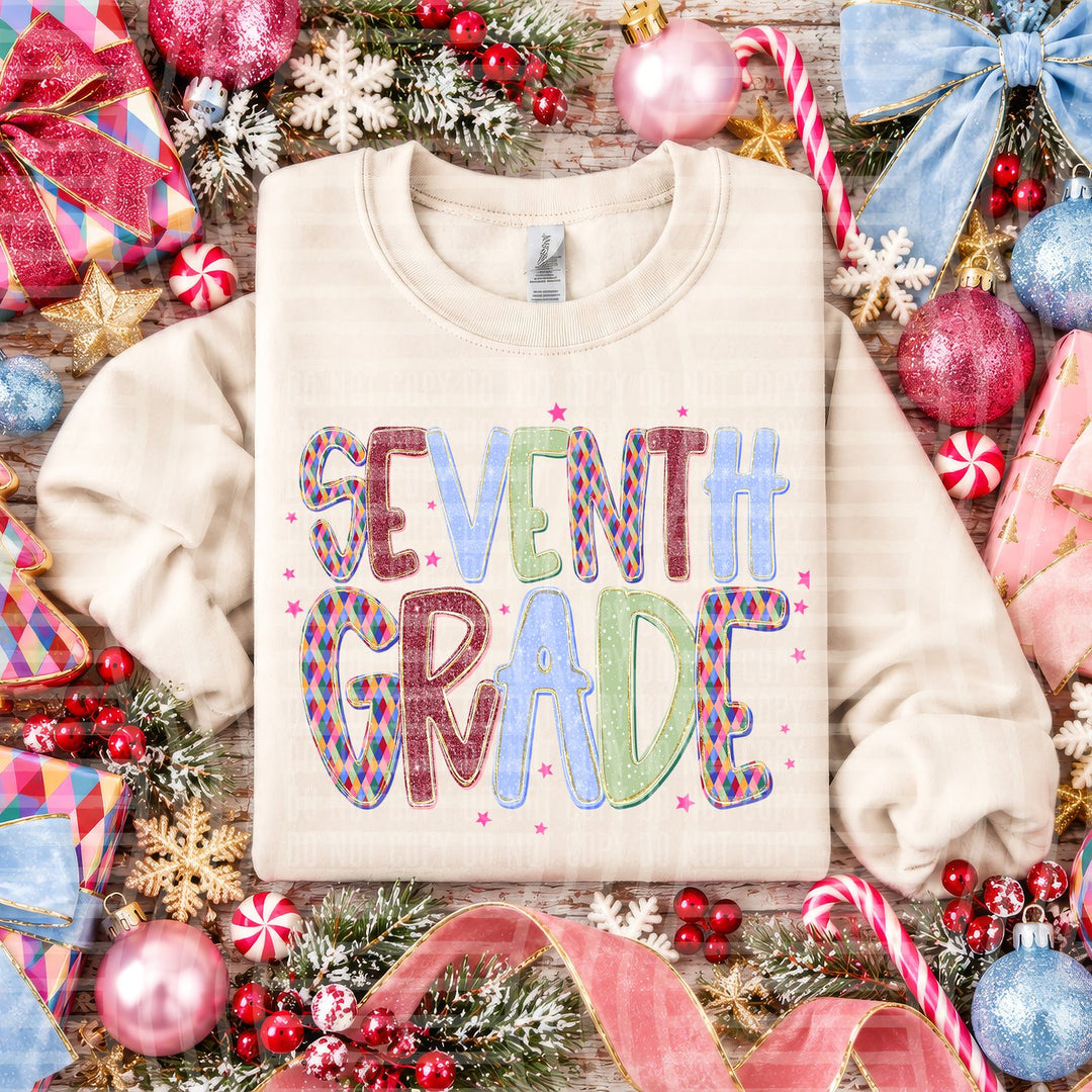 Seventh Grade Jingle Jumble Stacked Grades DTF transfer
