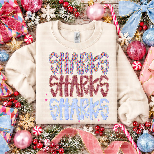Jingle Jumble Stacked Mascots Sharks design
