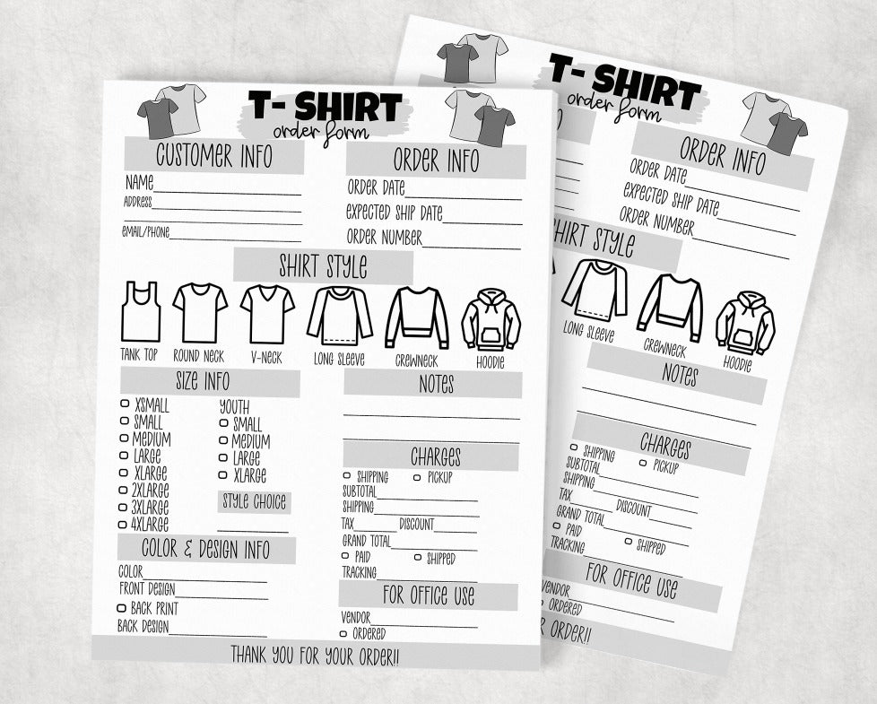 Shirt Order Form Notepad 8.5x11 - 50 Pages