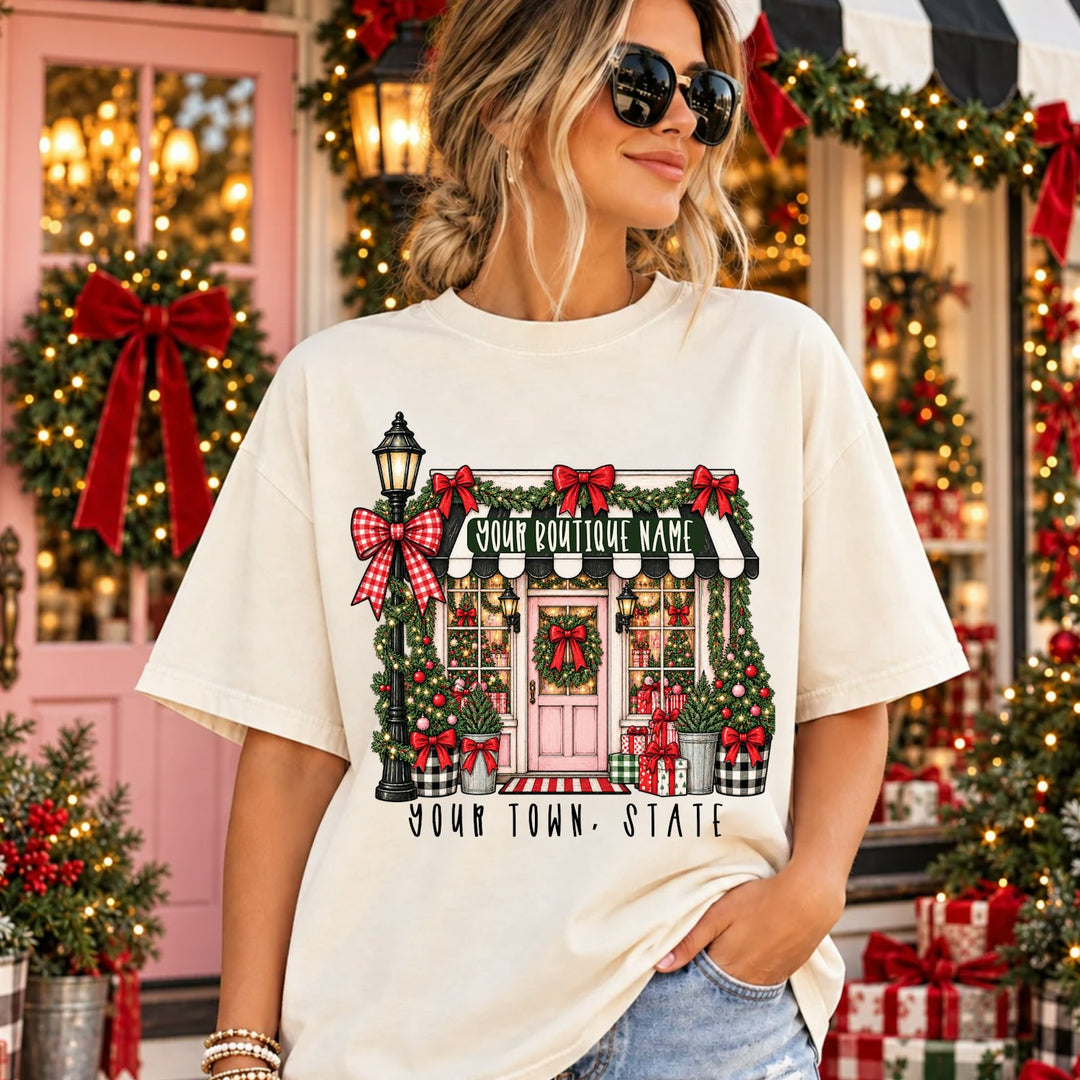 Shop Small Christmas Boutique customizable DTF transfer mockup