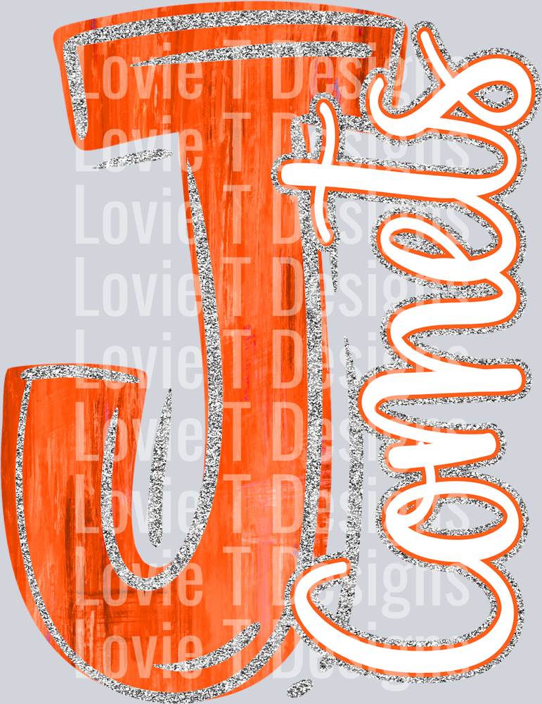 Silver and Orange J Comets - Special Color - Double Stroke - Wishingly Font