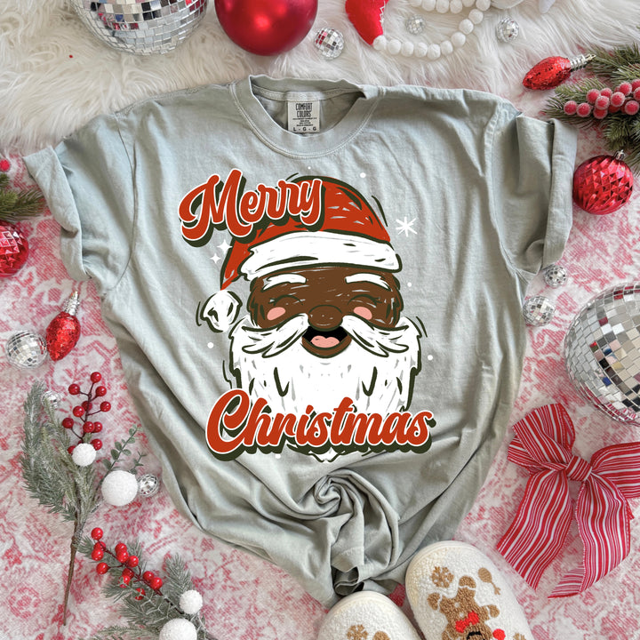 Sketch Santa Merry Christmas (Dark Skin Tone) DTF transfer – mockup