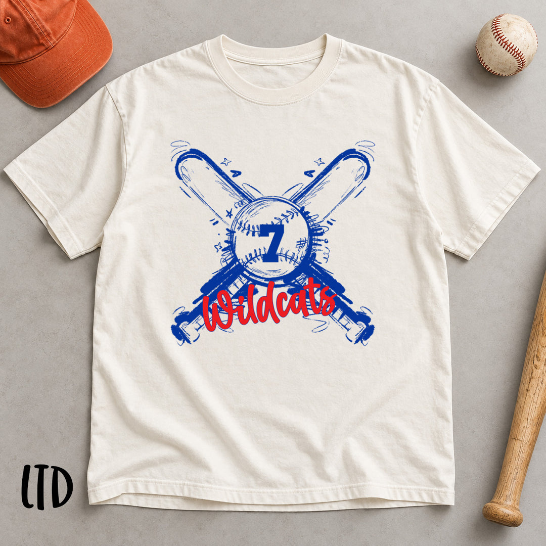 Sketchy Baseball Crossed Bats and Ball customizable DTF transfer mockup with script team name
