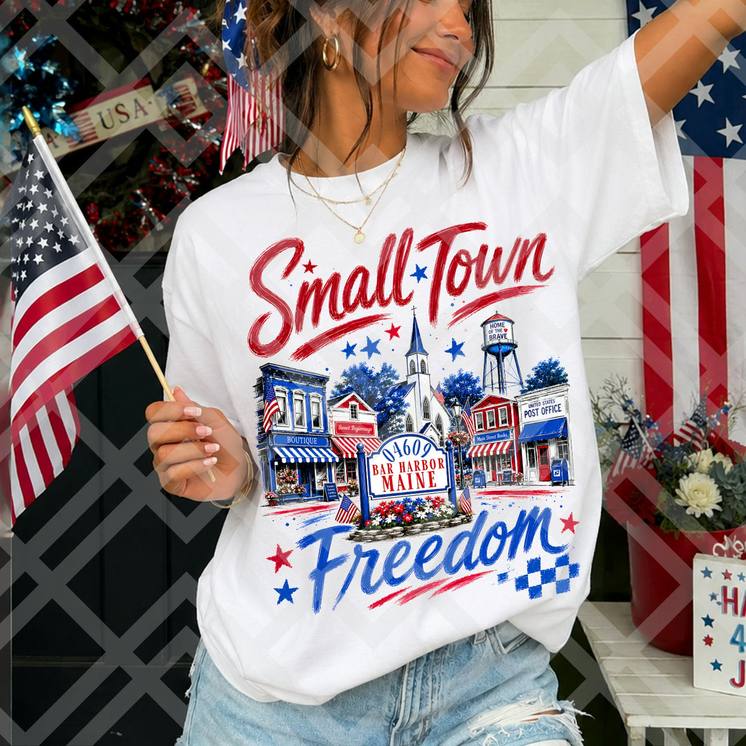 Small Town Freedom customizable DTF transfer mockup