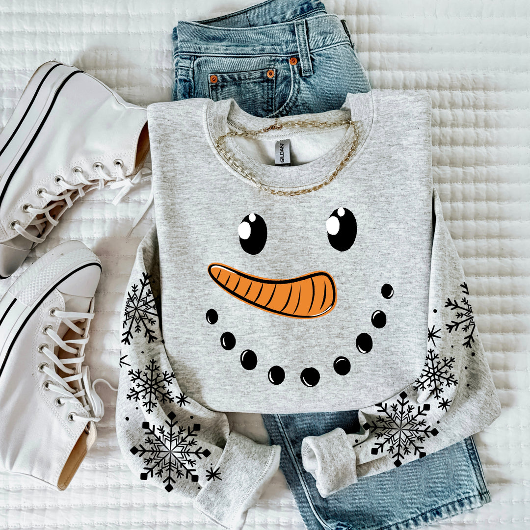 Snowman Face front and sleeve DTF transfers – mockup