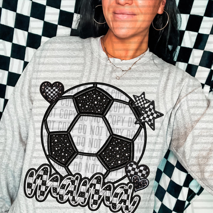 Soccer Checkered Sports Mama DTF transfer pressed on a tee