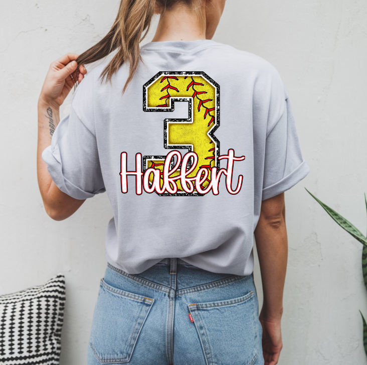 Softball Number + Name softball custom transfer design