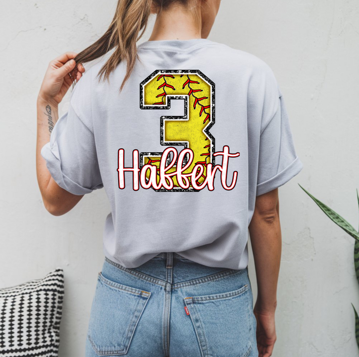 Softball Number + Name softball custom transfer design