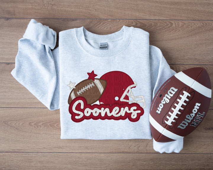 SOONERS HELMET AND FOOTBALL FAUX APPLIQUE