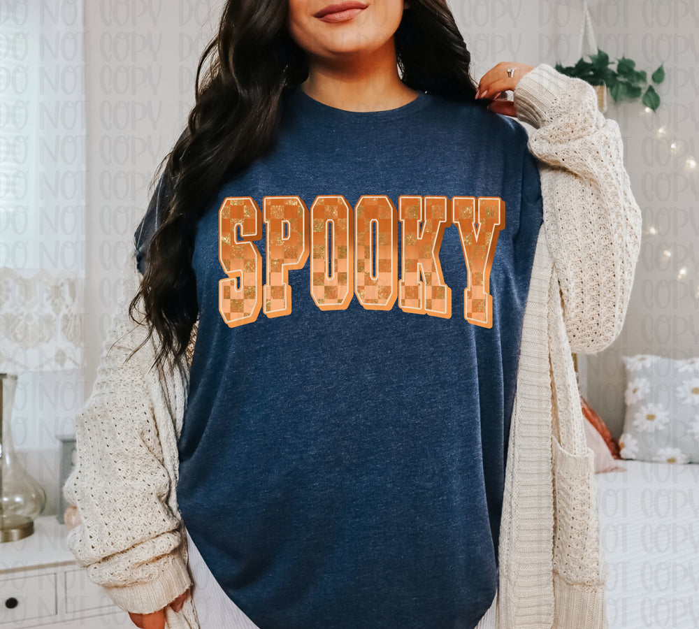 Spooky Varsity Arched Orange DTF transfer design – image 1