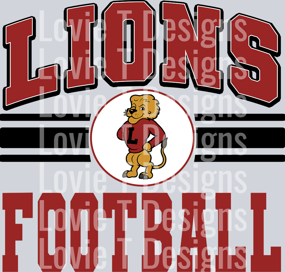 Sport Stripe Emblem LIONS FOOTBALL RED AND BLACK