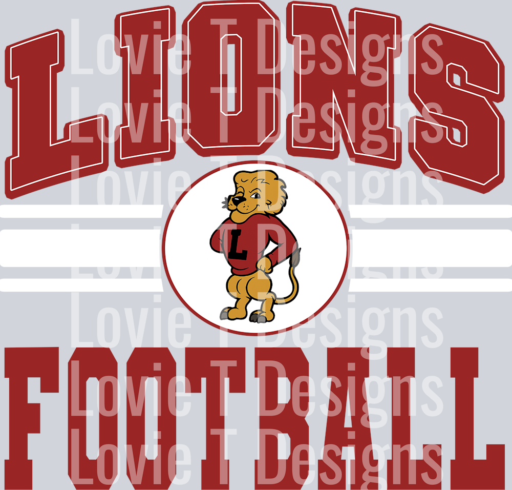 Sport Stripe Emblem LIONS FOOTBALL RED AND WHITE