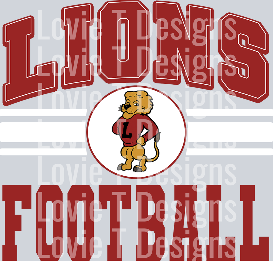 Sport Stripe Emblem LIONS FOOTBALL RED AND WHITE