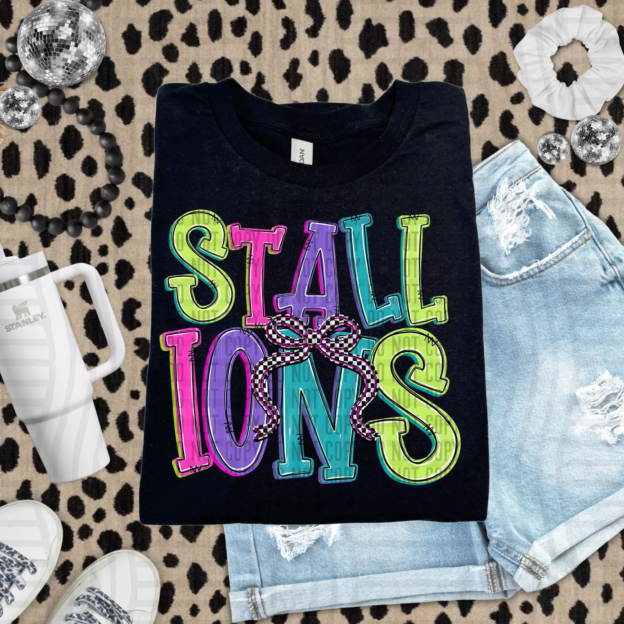 Checker Neons Stacked Mascots Stallions design