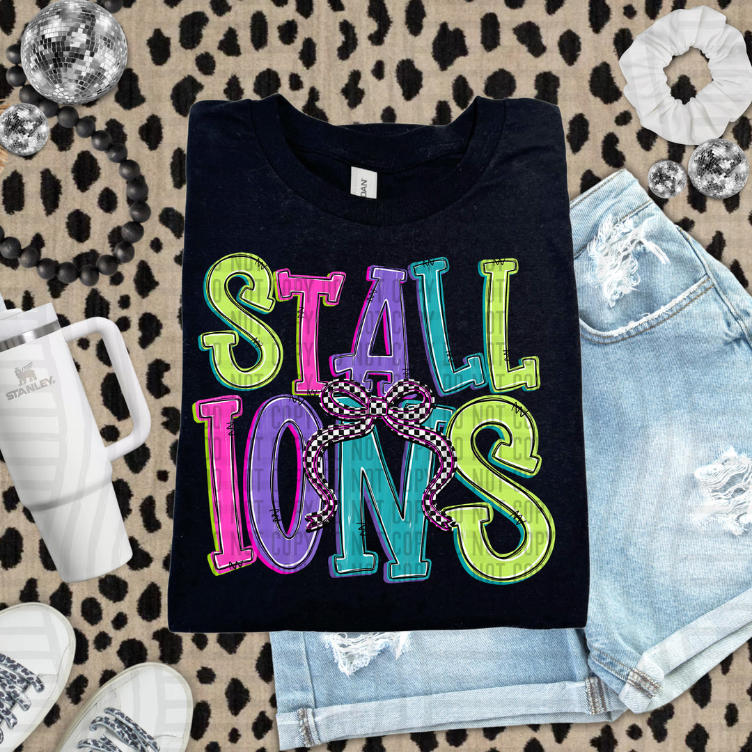 Stallions Checker Neons Stacked mascot DTF transfer