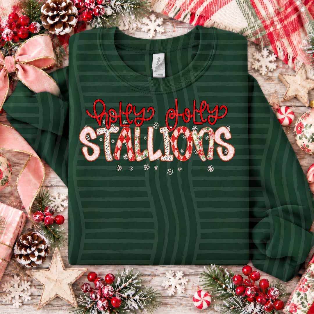 Stallions Holly Jolly Confetti Mascots DTF transfer