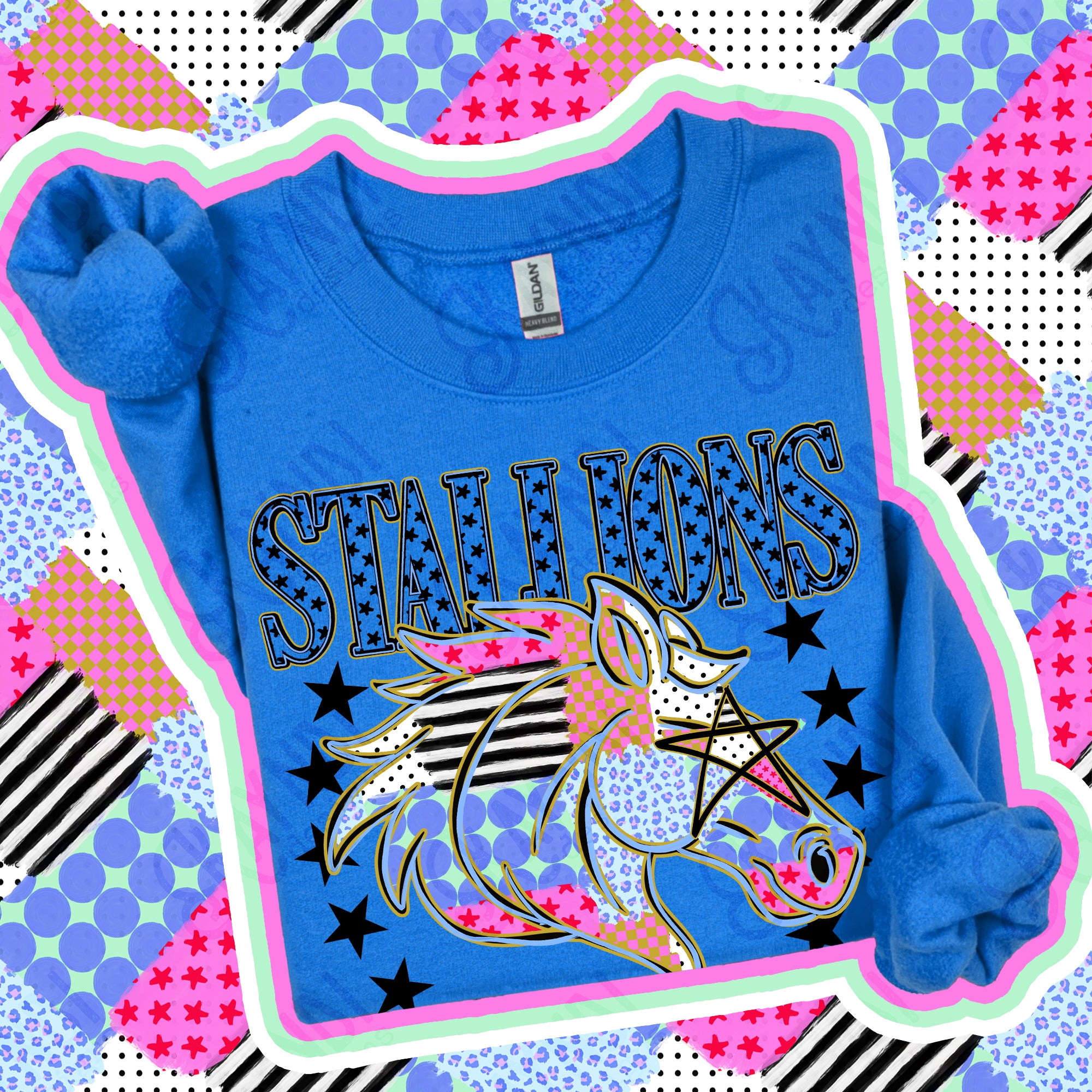 Patchwork Varsity Stars Mascots Stallions design