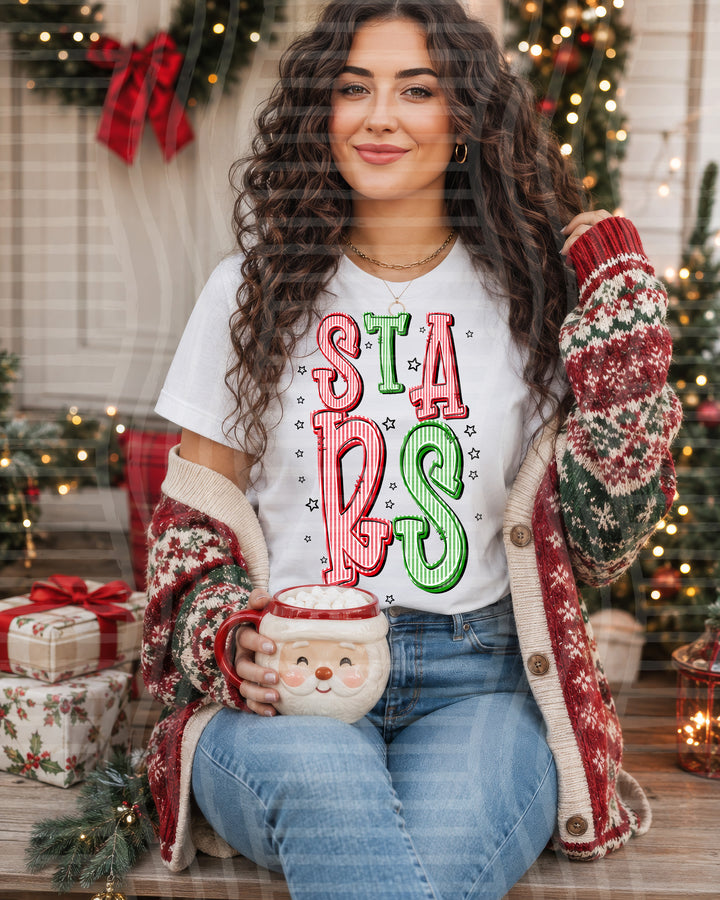 Stars Red and Green Christmas Seersucker Mascots DTF transfer