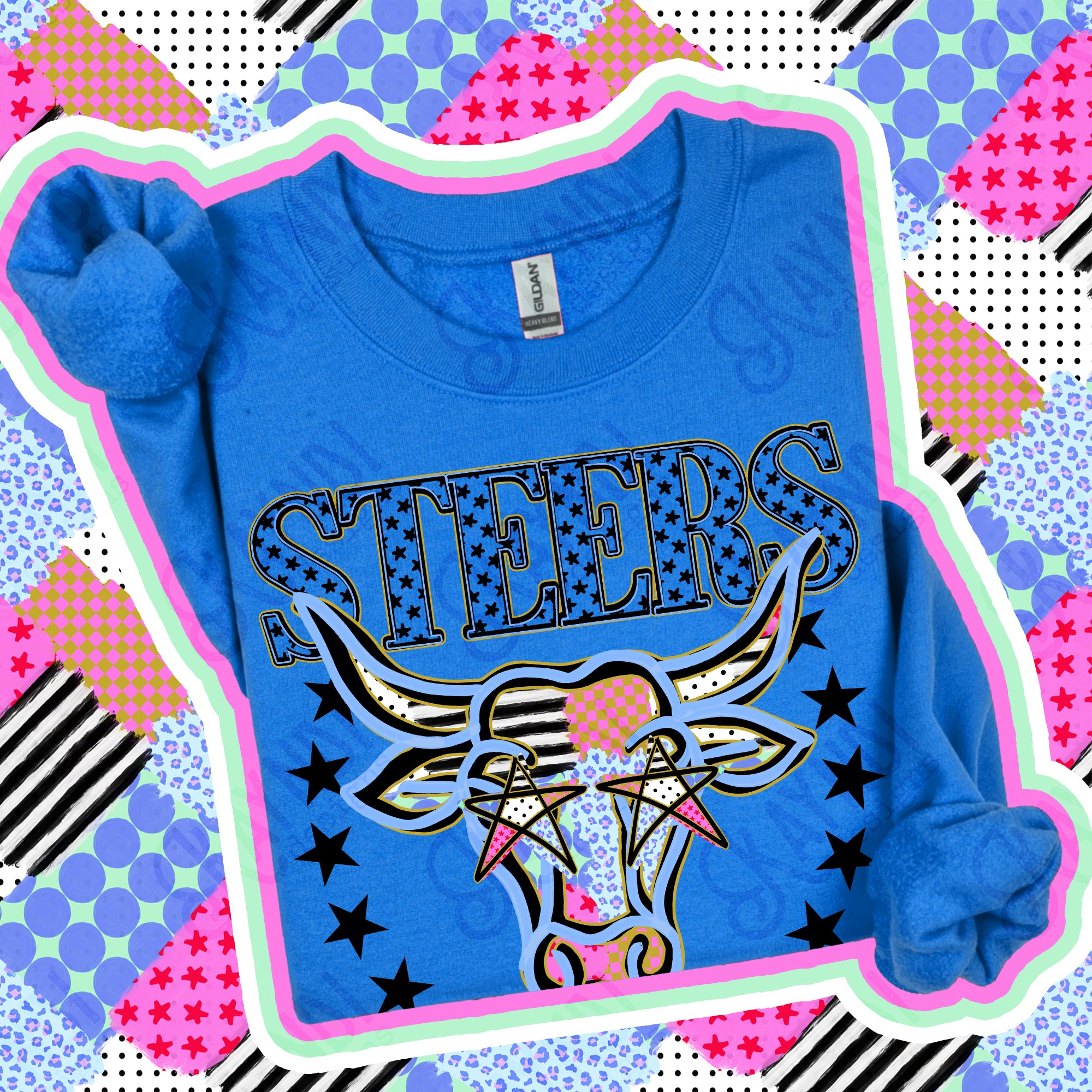 Patchwork Varsity Stars Mascots Steers design