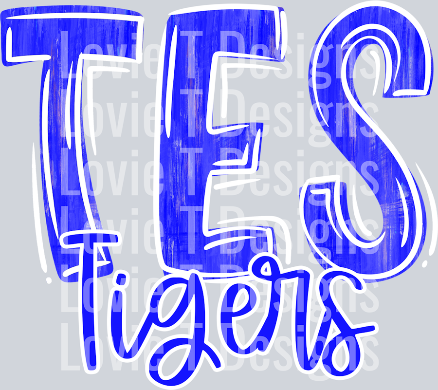 TES TIGERS ROYAL BLUE AND WHITE PAINTED LETTERS