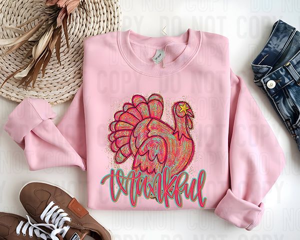 Thankful Neon Turkey DTF transfer design – image 1