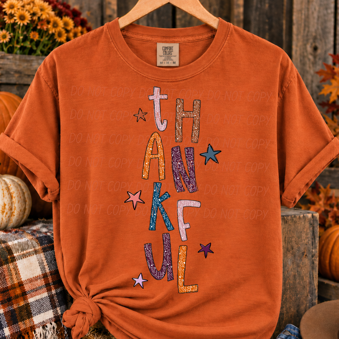 Thankful 2 Thanksgiving DTF transfer shown on apparel