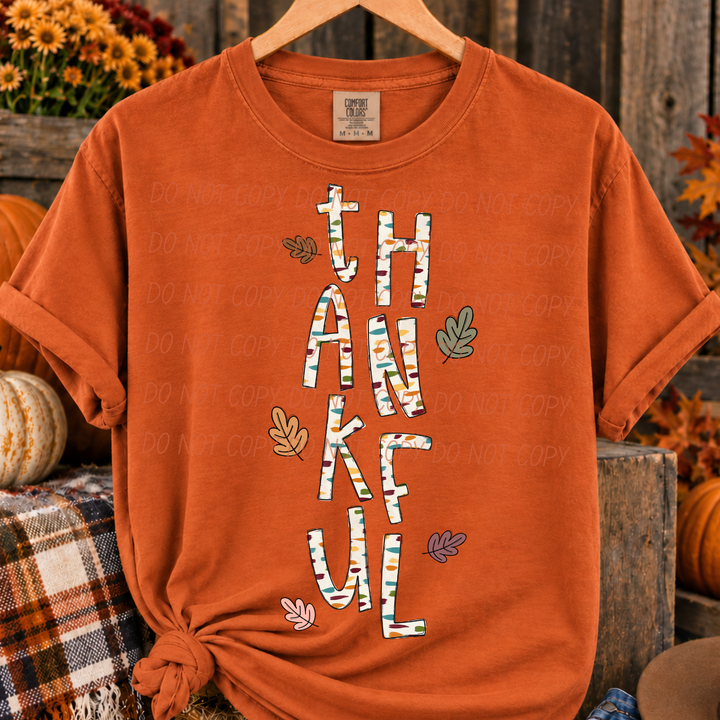 Thankful Thanksgiving DTF transfer shown on apparel