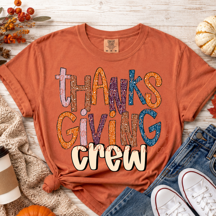 Thanksgiving Crew 2 DTF transfer shown on apparel