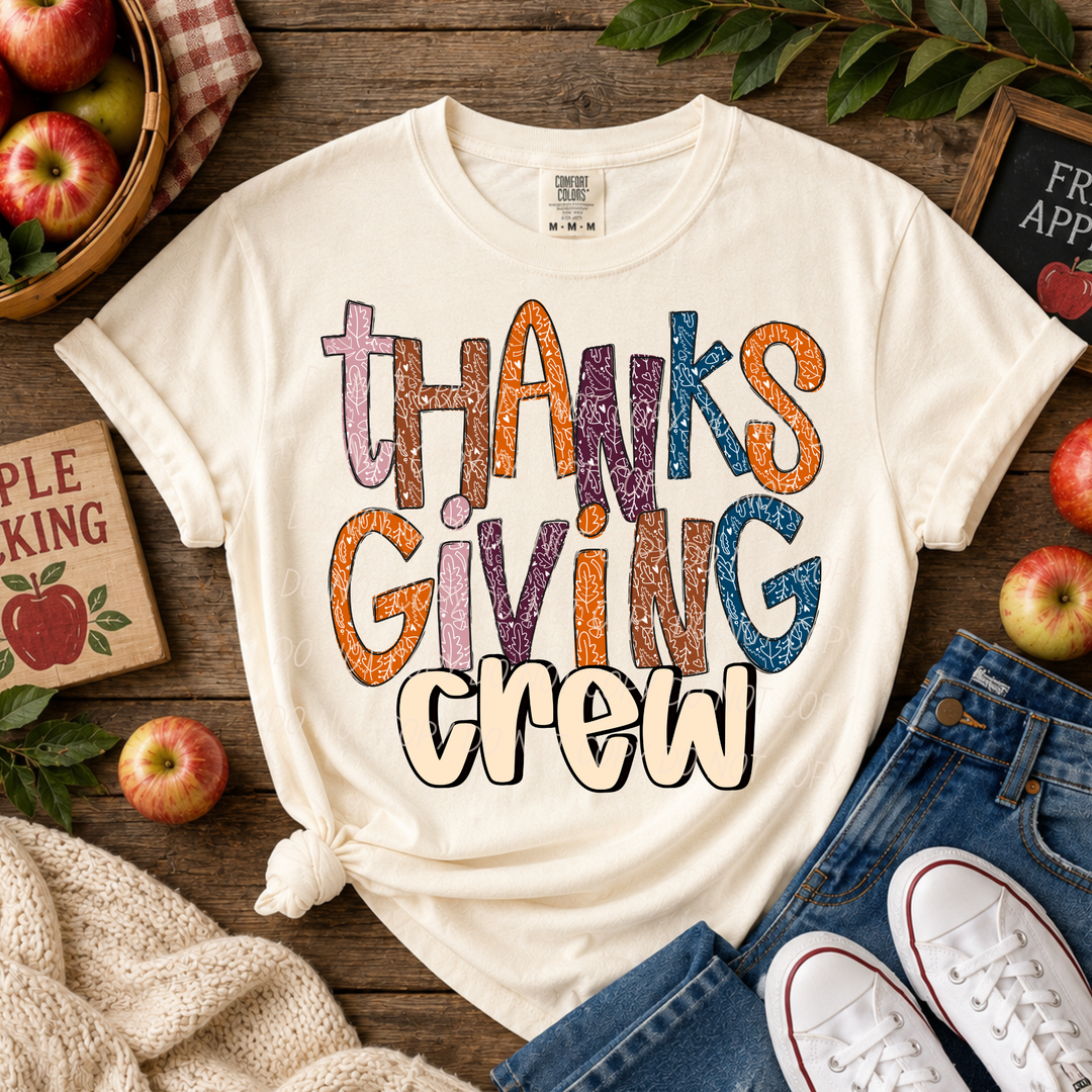 Thanksgiving Crew 2 DTF transfer shown on apparel