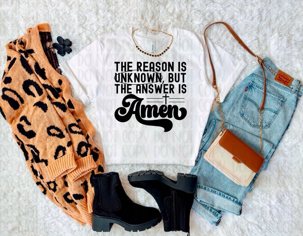 The Answer Is Amen Black DTF transfer design – image 1